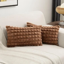 Brown Decorative Throw Pillow Covers 12x20 Inch Set of 2, Rectangle Lumbar Pi...