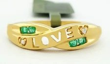 GENUINE EMERALD & DIAMOND LOVE RING 10K GOLD - Free Certificate Appraisal - NWT
