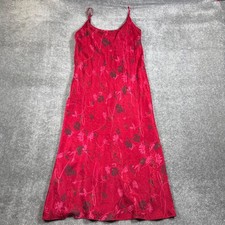 August Silk Intimates Red Floral 100% Silk Slip Dress Midi Spaghetti Strap M
