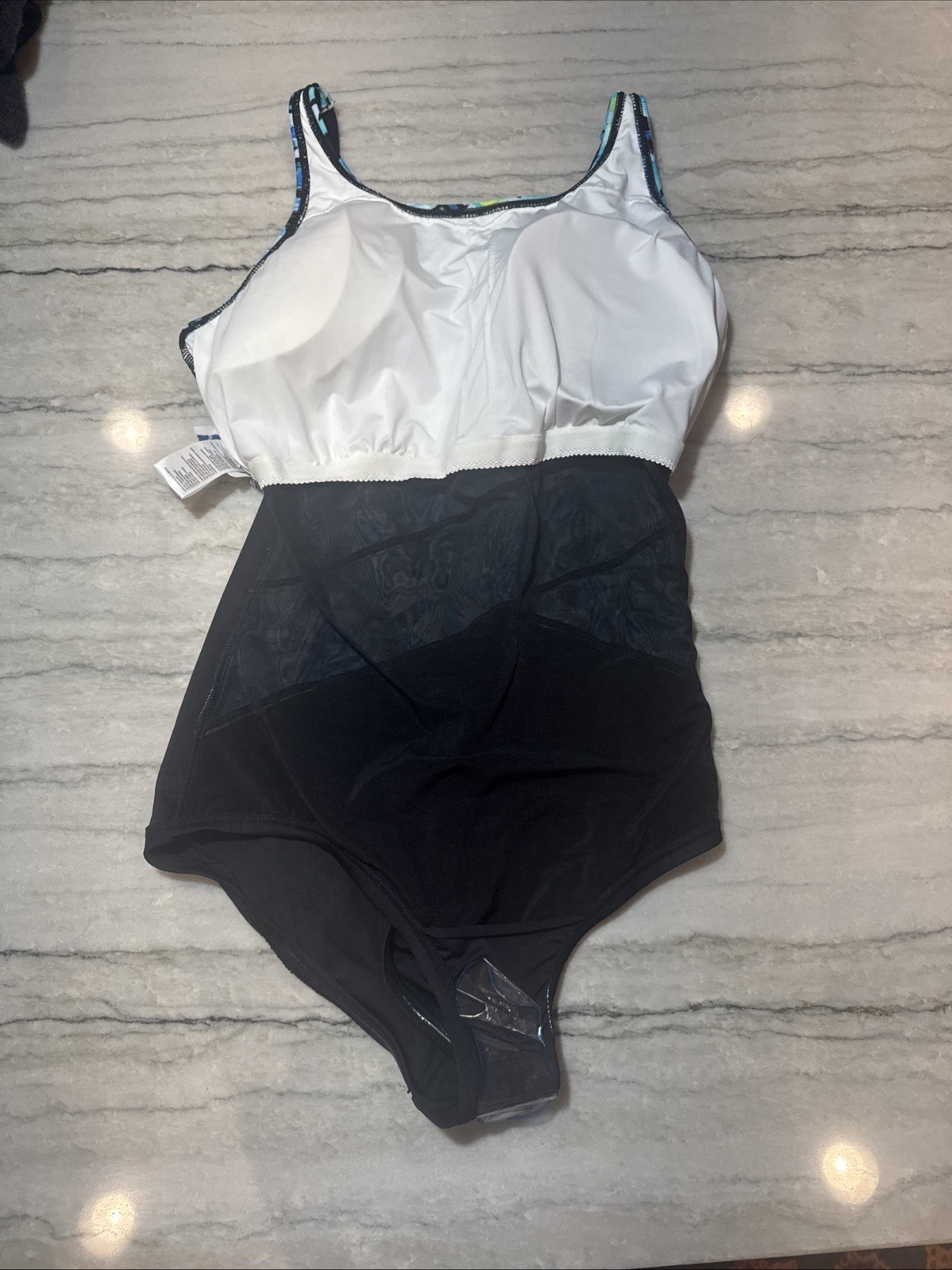 Gabar Hydrofinity Sz 16D Swimsuit New With Tags High Neck Green Blue Palm Leaves