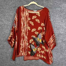 CITRON Santa Monica Butterfly Print Kimono Sleeve Top Rust Orange top size XL