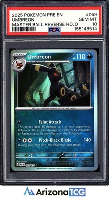 Pokemon 2025 Umbreon 059 Master Ball Reverse Holo Prismatic Evolutions PSA 10