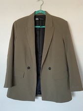 Zara Womens Khaki Oversized Blazer XS Tan Lon...