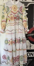 Gorgeous Zara Trinny Embroidered Dress tiered cotton white ecru maxi floral L