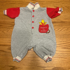 VTG Classic Pooh Grey Red 3-6mo Baby Footie Long Sleeve Pocket Jumpsuit Outfit