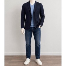 Jos. A. Bank Blazer Mens 46R Navy Blue Traveler's Collection Wool Tailored Fit