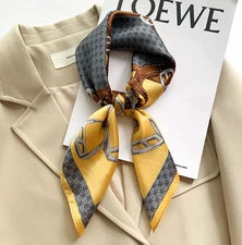 100% Silk Mulberry Shawl Square Yellow chain Print Scarf Wrap 65X65cm Bandanna