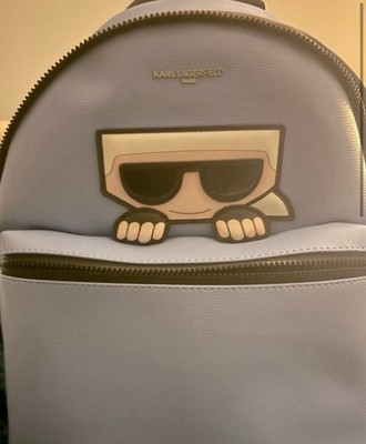 Karl Lagerfeld Light Blue Backpack Applique Cartoon Graphic Zip Designer Women