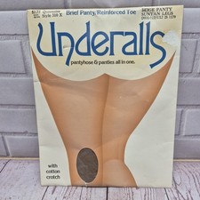 Vtg Pair UNDERALLS Nylon Pantyhose QUEEN Size NOS Style 310X Suntan Made in USA