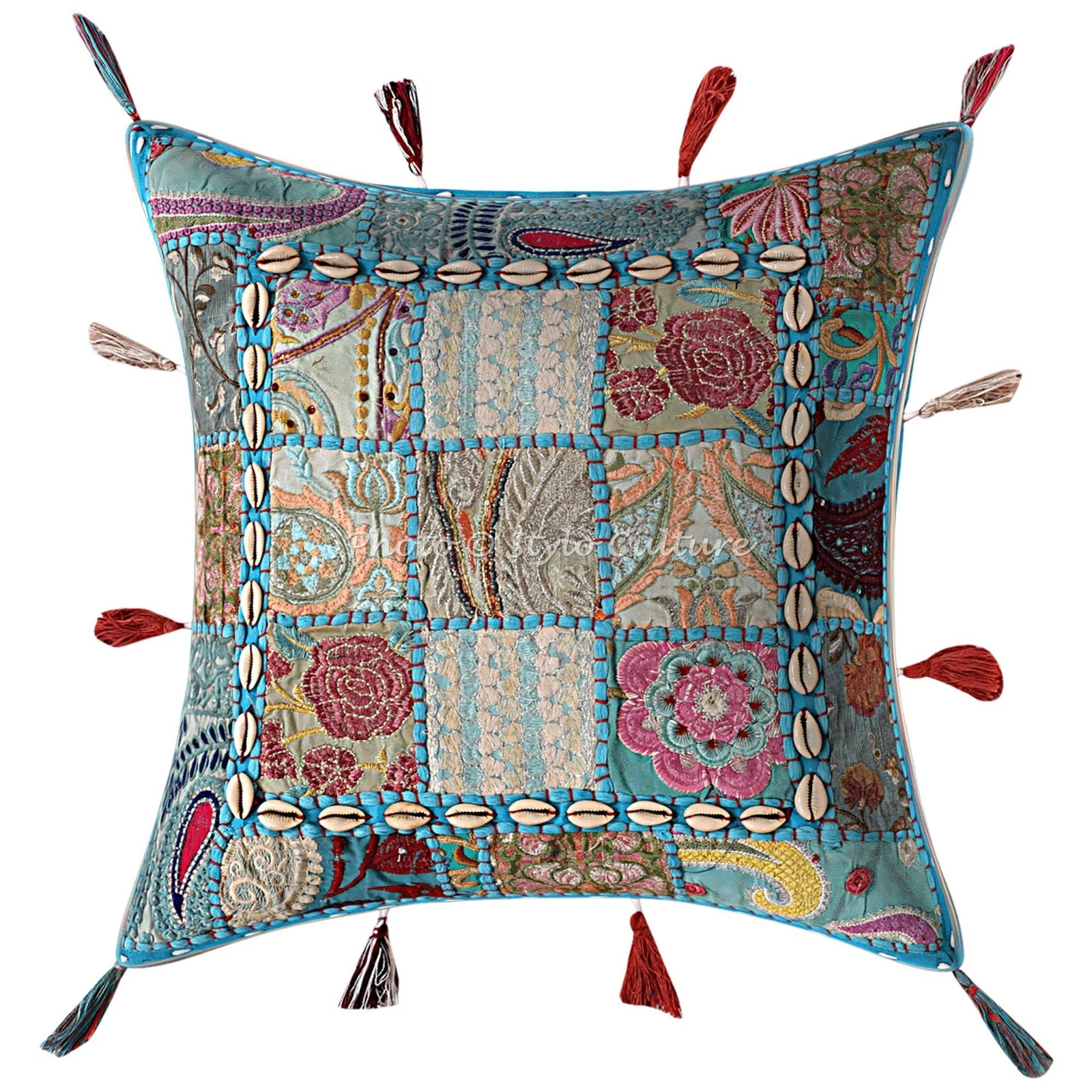 Boho Bohemian Cushion Cover Patchwork Cowrie Shell Throw Decor Pillow Cover Case