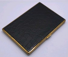 Vtg 1960s AGME Swiss Made Gilt Metal & Black Leather Oblong Cigarette Case Box