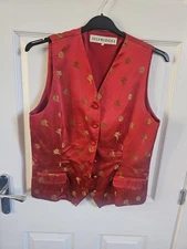 Selfridges Vintage Waistcoat Size 14 Brick Red With Gold Floral Detail 