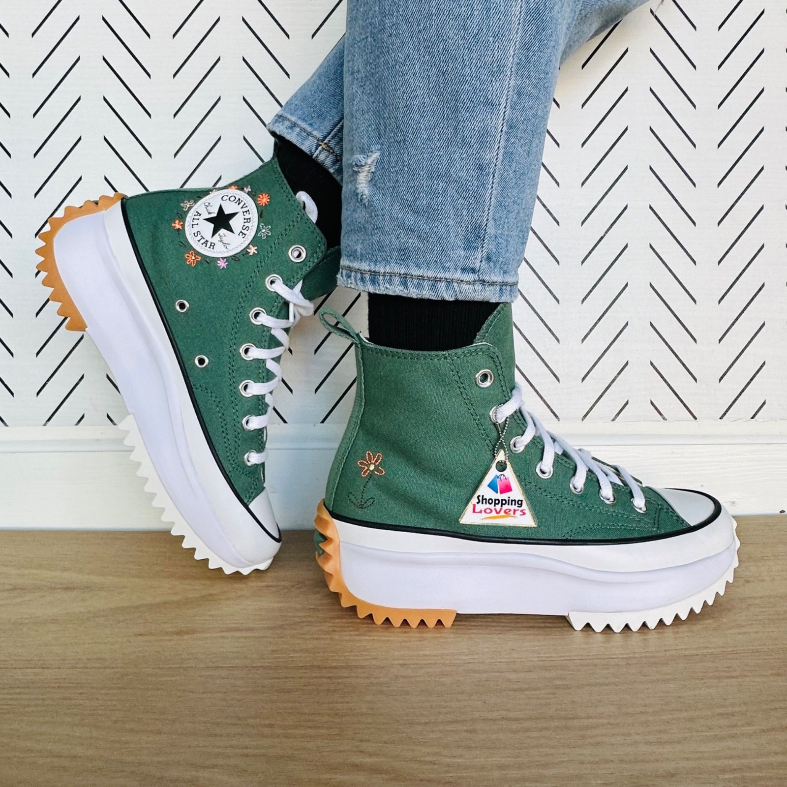 ⭐Converse Run Star Hike Hi Platform 7 Womens Shoes Floral Green Sneakers A11562C