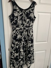 TALBOTS Black White Animal Print Sleeveless Pockets Fit Flare Lined Dress Size 8