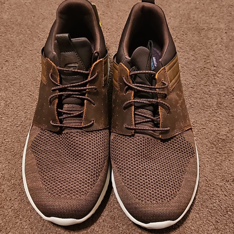 SKECHERS Men's Brown Athletic Sneakers Low Top Lace-Up Mesh Upper