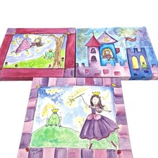 Kids Wall Art Fairy Tale Princess and Frog 11x14 In Set Of Three Signed