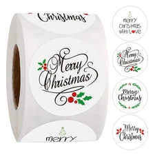 500pcs Merry Christmas Stickers 4 Design Round Holiday Label Sticker DIY Baking