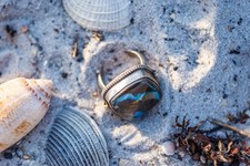 Sterling Silver And Australian Boulder Opal Ring Size 7. Blue/Green/Brown.