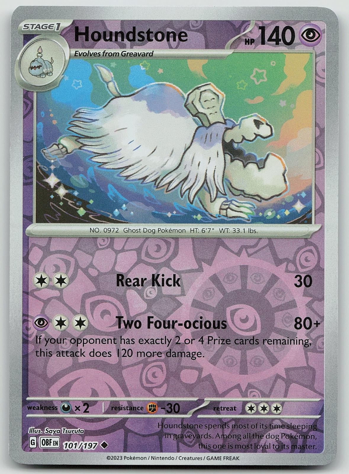 Pokemon Houndstone 101/197 Obsidian Flames Uncommon Reverse Holo NM