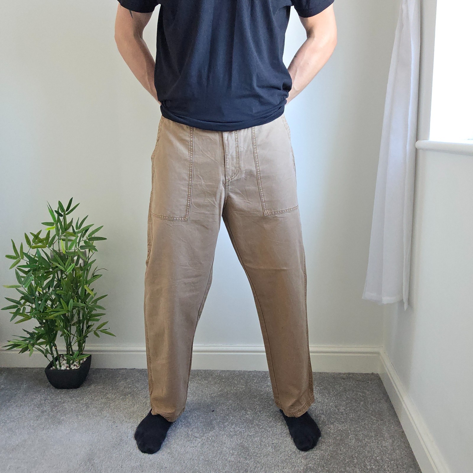 Old Navy Loose Taper Carpenter Trousers W38 L29 Brown Workwear Utility Gorpcore image 2