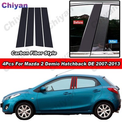 4Pcs Carbon Fiber B C Pillar Post Trim For Mazda 2 Demio Hatchback DE 2007-2013