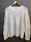 Damart Pullover Damen Größe 12 Weiß Pointelle Weich Alpaka Wollmischung Blumenmuster