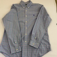 Ralph Lauren Mens XL Plaid Button Down Shirt Blue Green Pink Long Sleeve Pony