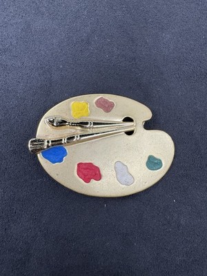 Vintage Signed AJC Gold Tone Painters Palette Brooch Pin