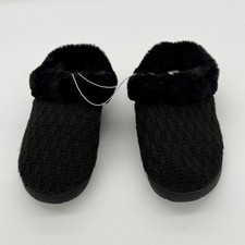 Dearfoams Womens Black Cable Knit Faux Fur Clog Slippers Large 9-10 1899637 NEW
