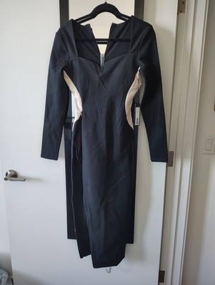 TA3 Contour Midi Dress Notchy Lace-up Black/Oat Long Sleeve Size M regular (NWT)