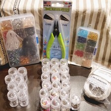Beading Jewelry Kit- Crimper Pliers, Wire, 27 Clear Storage Container Loose Bead