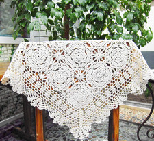 Mantel cuadrado de ganchillo hecho a mano 100 % algodón tapetes cubiertas de mesa de encaje, blanco,