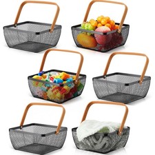 6 Pcs Metal Mesh Steel Basket with Handle Small Shopping Baskets Square Wire ...