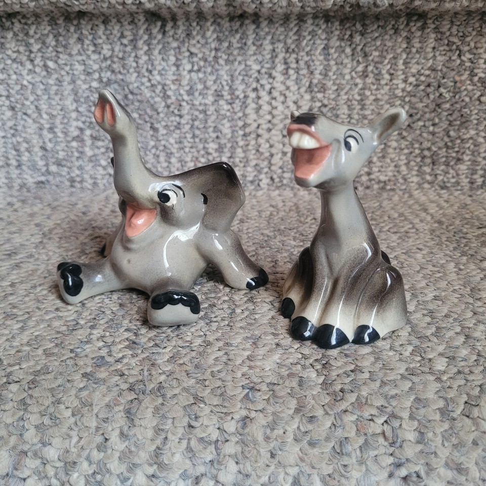 Genuine Ceramic Arts Studio donkey-and-elephant political salt & pepper shakers — a rare, highly collectible mid-century set that's equal-opportunity conversation bait.