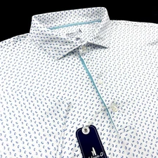 Johnnie O Performance Golf Novelty Print Polo Shirt White Blue Large