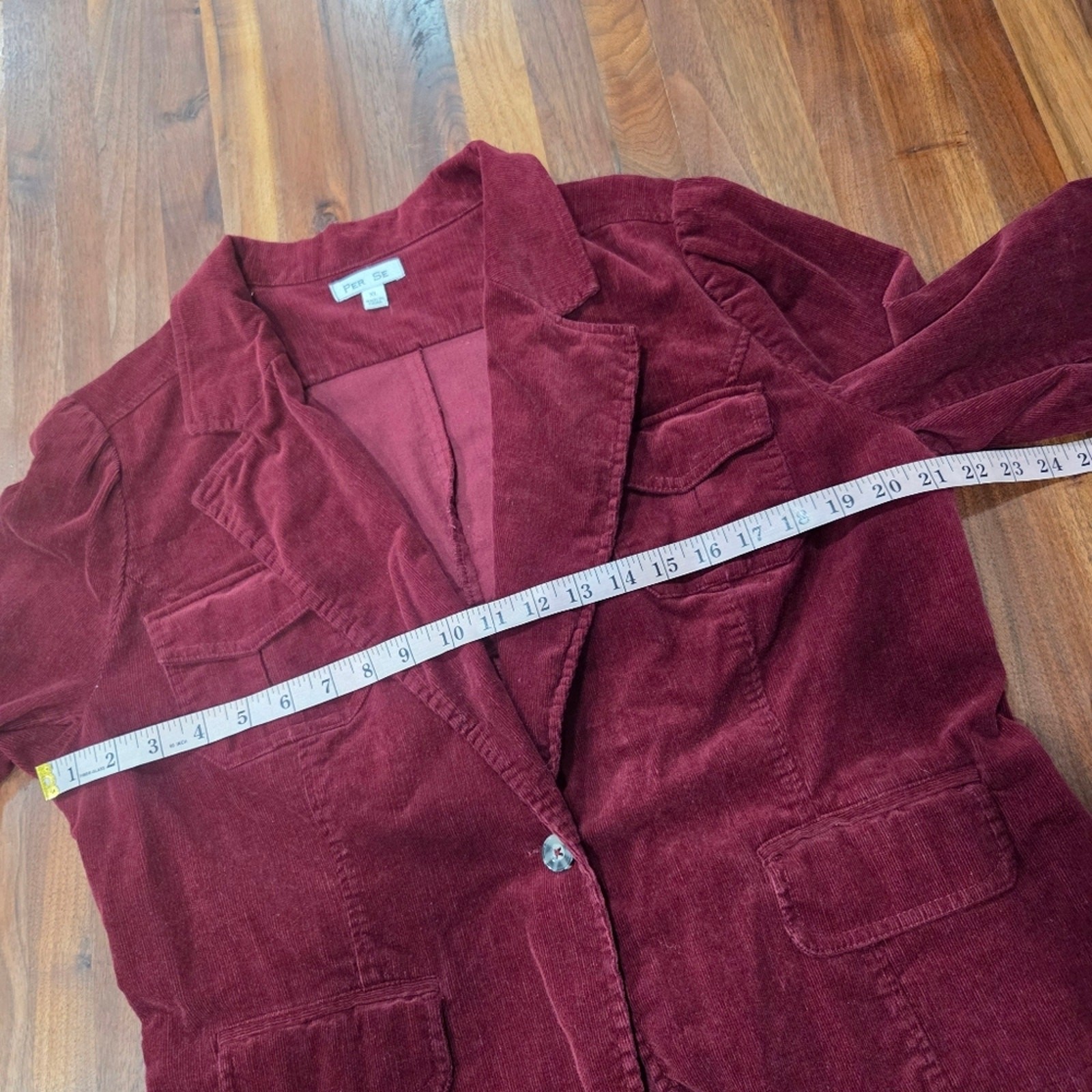 Per Se Deep Red Corduroy Single Button Blazer - image 4