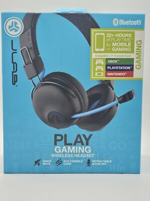JLab Play Gaming Wireless Headset Retractable Boom Mic Black22+ Hours NEW(GS373)