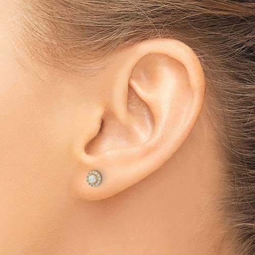 14K Solid Yellow Gold CZ Lab Opal Round Screw Back Stud Earrings - Picture 2 of 5
