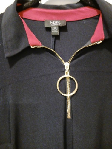 MSK Long Sleeve Collared Neckline Zipper w/Large Oval Pull Shift Dress Navy 2X - Picture 4 of 6