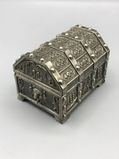 Alte Schatztruhe Zinn Truhe Dose Löwenkopf Puppenstube Zubehör Alt Spielzeug