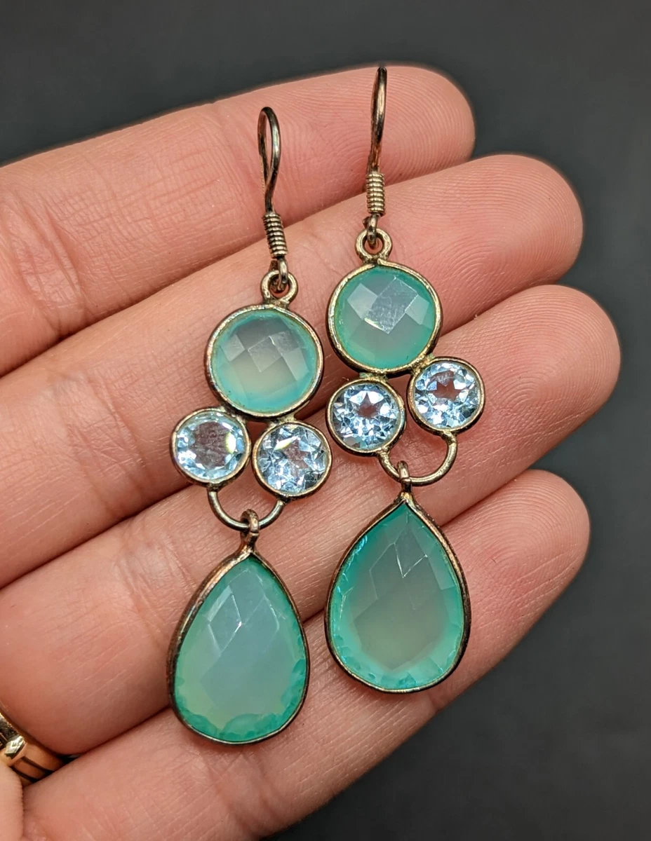 Sterling Silver 925 Seafoam Green Chalcedony Blue Gemstone Drop