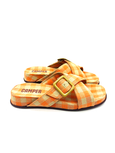 Camper Atonik Cross-Strap Slide Sandals - Orange Plaid, EUR 37 / US 7 - Picture 4 of 10