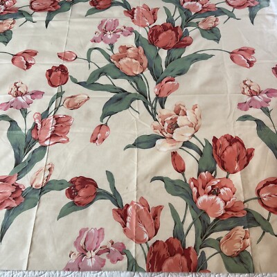 Vtg Cottage Core 90s Fabric 1 Yard Florals Cotton Upholstery DuPont Teflon Tulip