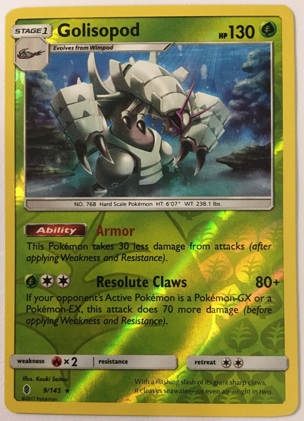 POKEMON GOLISOPOD 9/145 GUARDIANS RISING RARE REVERSE HOLO NEAR MINT