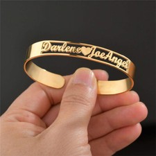 Custom Name Bangle Heart Nameplate Open Cuff Bracelet Men Women Jewelry Gift