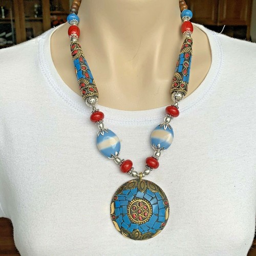 Handmade Necklace - Nepalese Tibetan Tribal Ethnic Coral Lapis Jewellery NL-106 - 第 1/6 張圖片