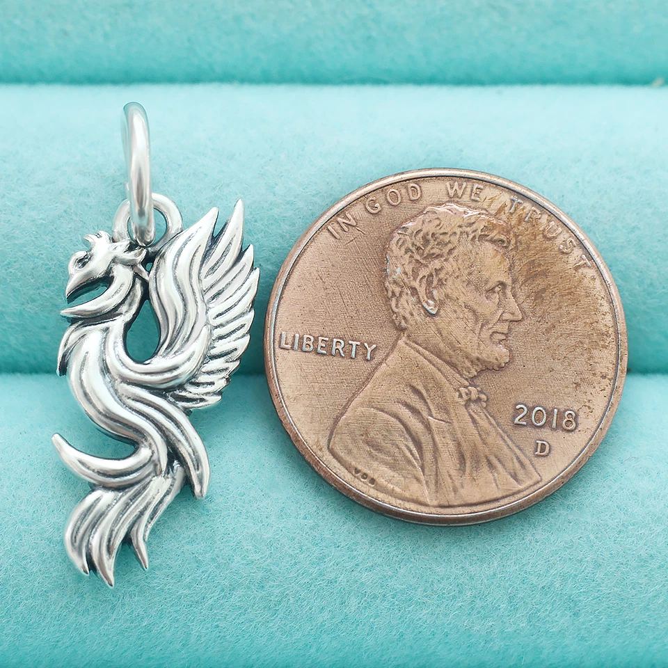 Colgante Fénix de Plata de Ley 925 Llamas Pájaro de Fuego Cenizas Dije Para Collar Foto 4 de 4