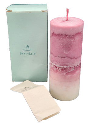 PartyLite 3 x 7 Pillar Candle NIB Raspberry & Thyme Mottled Layered P6C/M37282