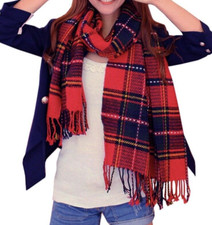 Womens Scarf Wrap Red Green Tartan Plaid Rectangular 79L x 23W Cottage Core