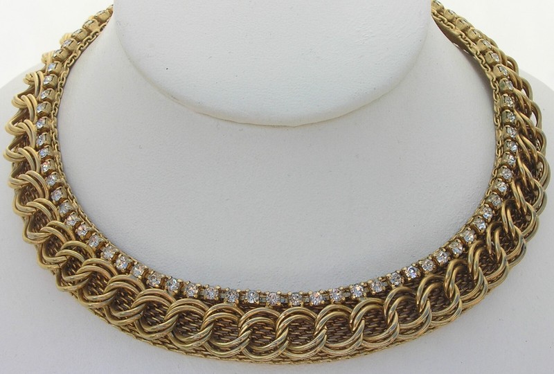 Vintage Signed Rhinestone Choker Necklace Jewels By Julio Mesh